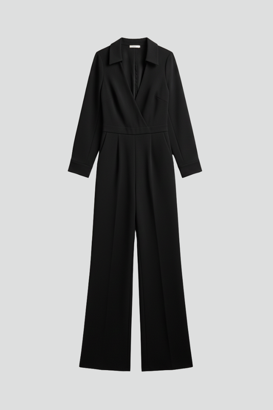 Dames Getailleerde Jumpsuit – Met Kraag en Wijde Pijpen, Geschikt voor Werk en Dagelijks Gebruik