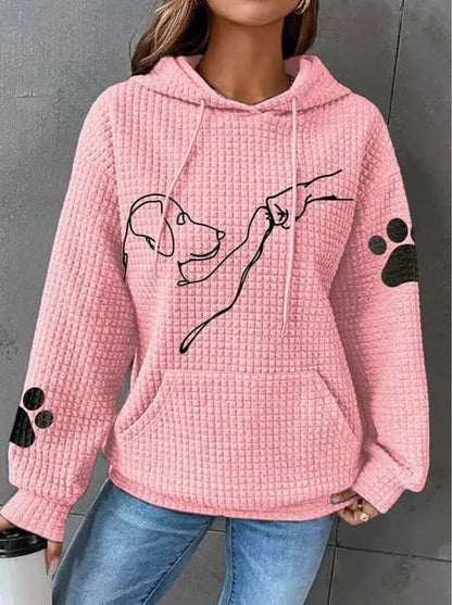 Dames Casual Hoodie met Hondenprint – Sweatshirt met Capuchon voor Vrijetijd en Dagelijks
