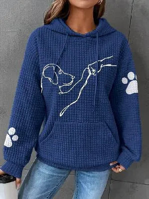 Dames Casual Hoodie met Hondenprint – Sweatshirt met Capuchon voor Vrijetijd en Dagelijks
