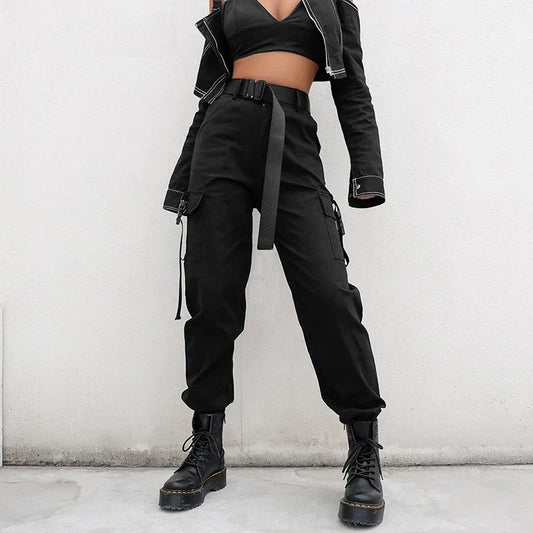 Hoge Taille Cargobroek met Riemdetail voor Dames – Comfortabele Urban Look