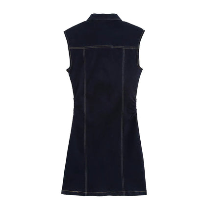 Fleur - Slank Denim Mouwloos Mini Jurkje