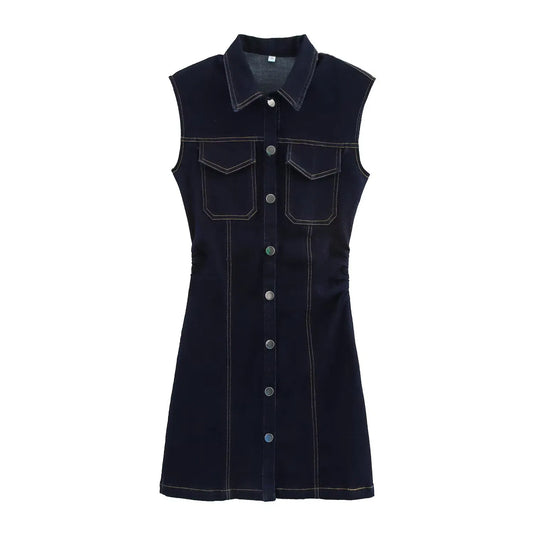 Fleur - Slank Denim Mouwloos Mini Jurkje