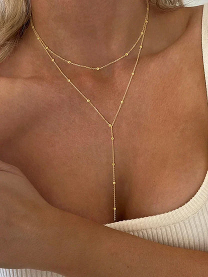 Gouden Laagjes Y-Halsketting – Luxe 3-Delige Damesaccessoire