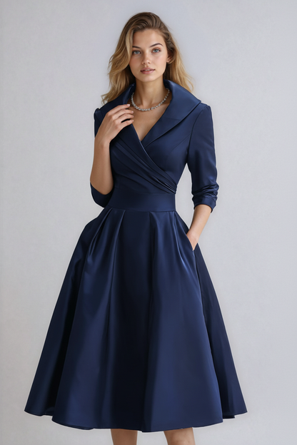 Dames Midi Jurk – Getailleerd, Kraag, Casual voor Diverse Gelegenheden