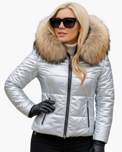 Veste Hiver Femme Capuche Fourrure, vue portée