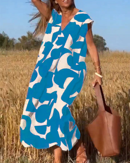 Sophie - V-hals Geprinte Maxi Jurk