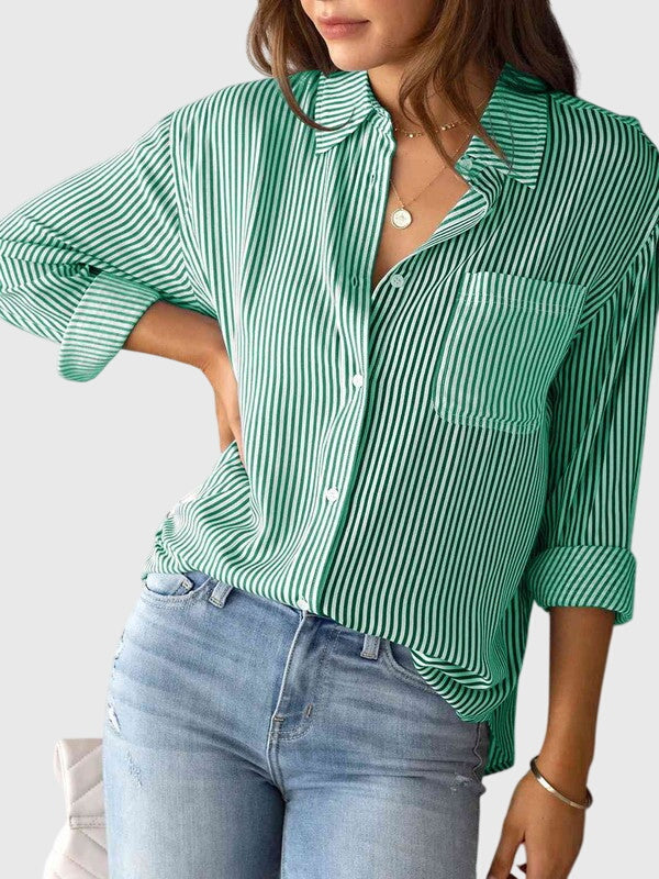 Dames Blouse Gestreept met Strik en Kraag