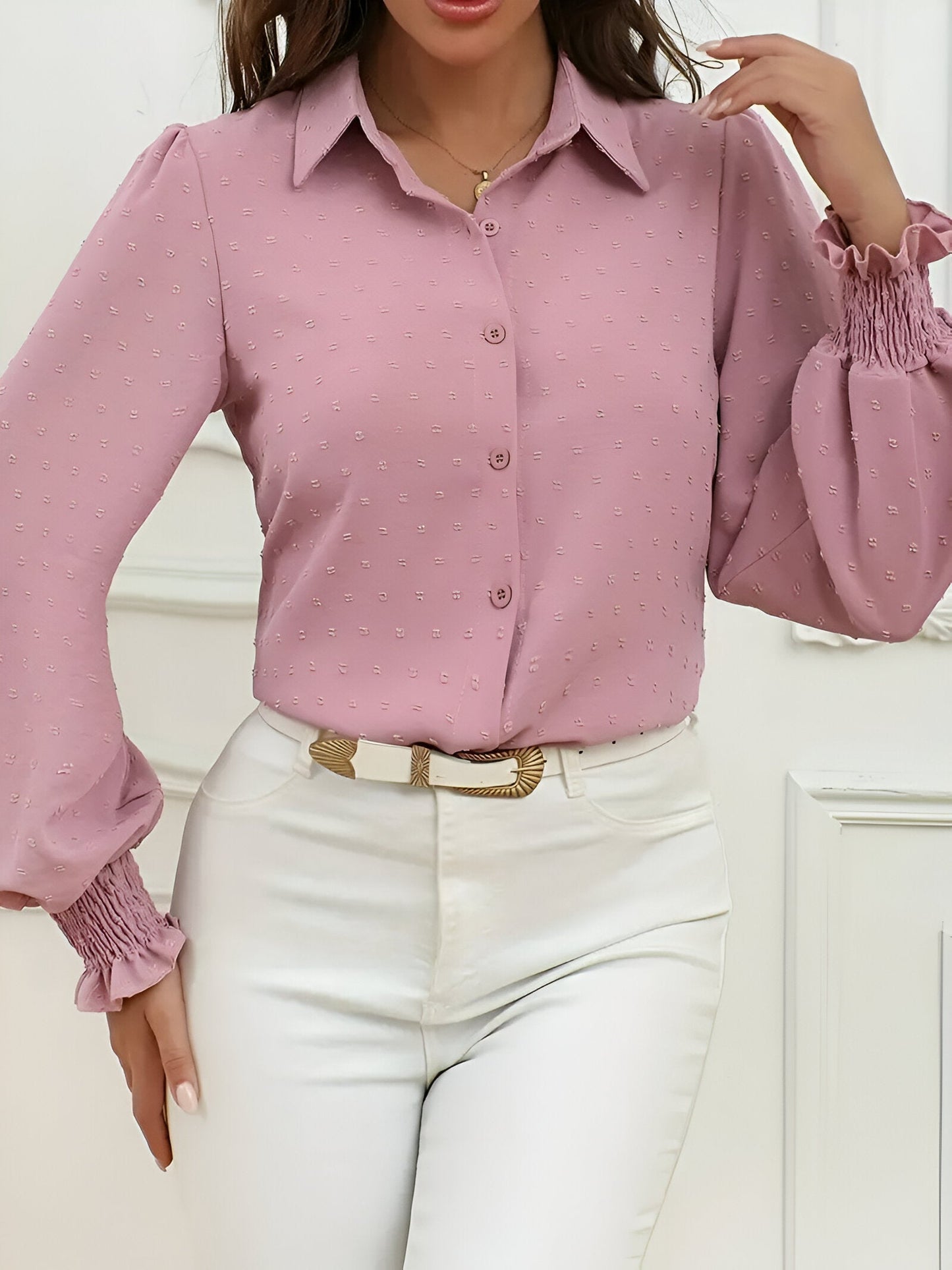 Bonnie - Blouse met Swiss Dot en Lantaarnmouwen