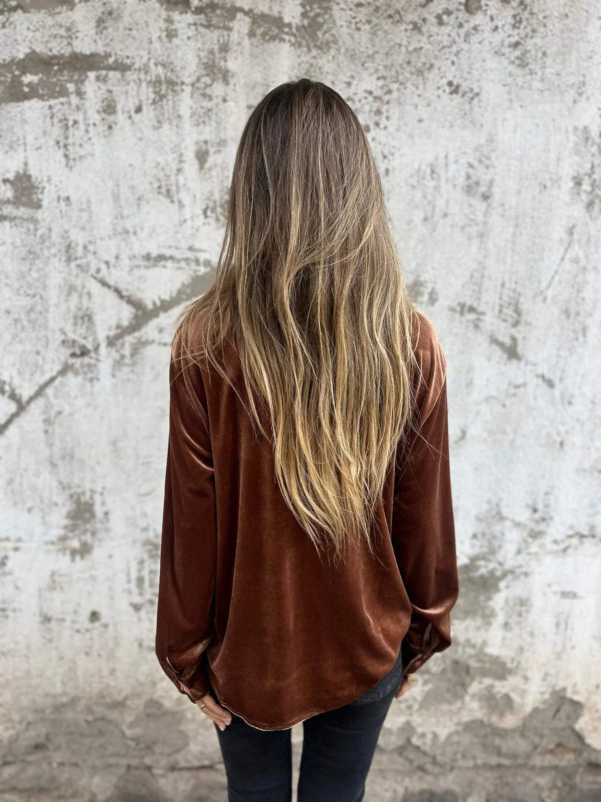 Dames Fluwelen Blouse met Lange Mouwen