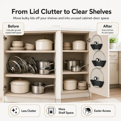adhesive pot lid holders for cabinet doors in black