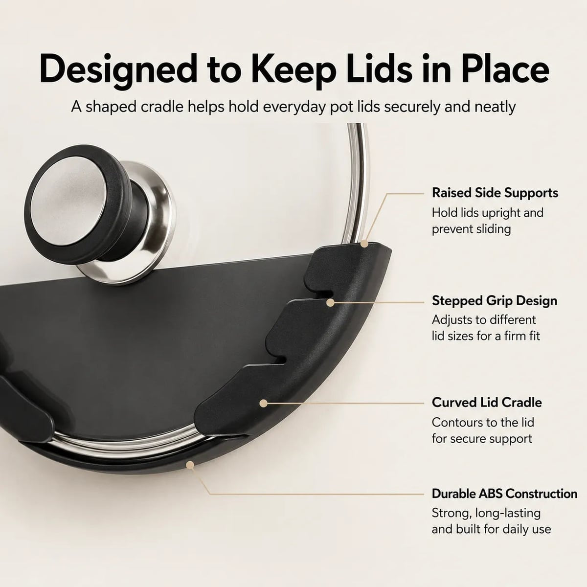 adhesive pot lid holders for cabinet doors in black