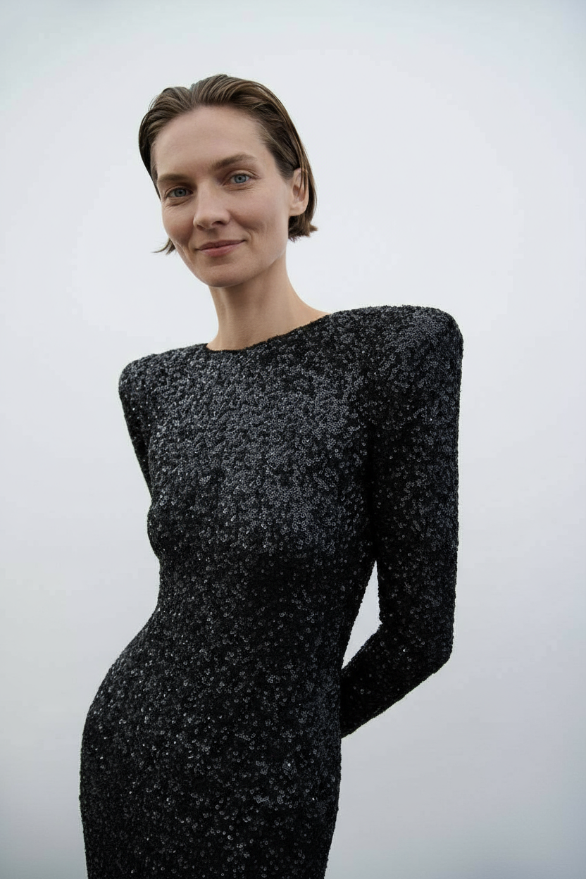 Dames Maxi Jurk – Pailletten, Open Rug, Avondkleding