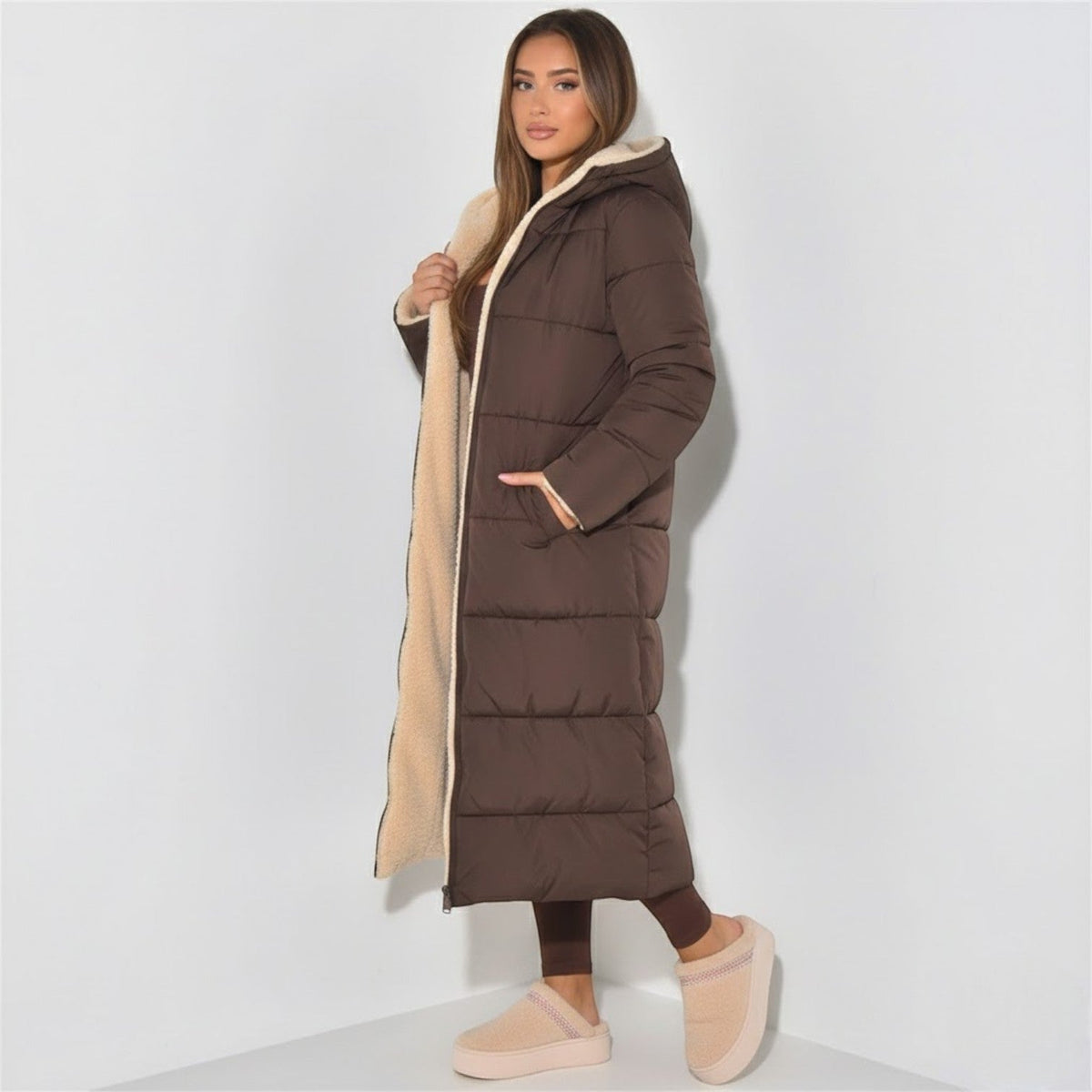 Alessia – Women's Winter Reversible Jacket - Puffer Jacket - Brown - Taylor & Bennett