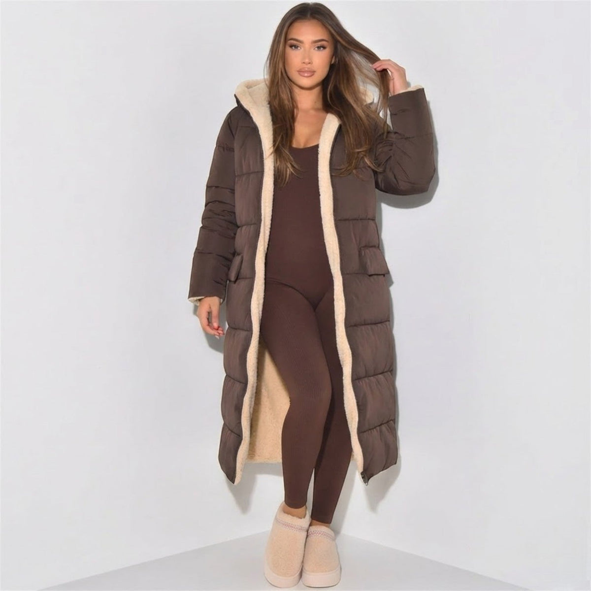 Alessia – Women's Winter Reversible Jacket - Puffer Jacket - Brown - Taylor & Bennett