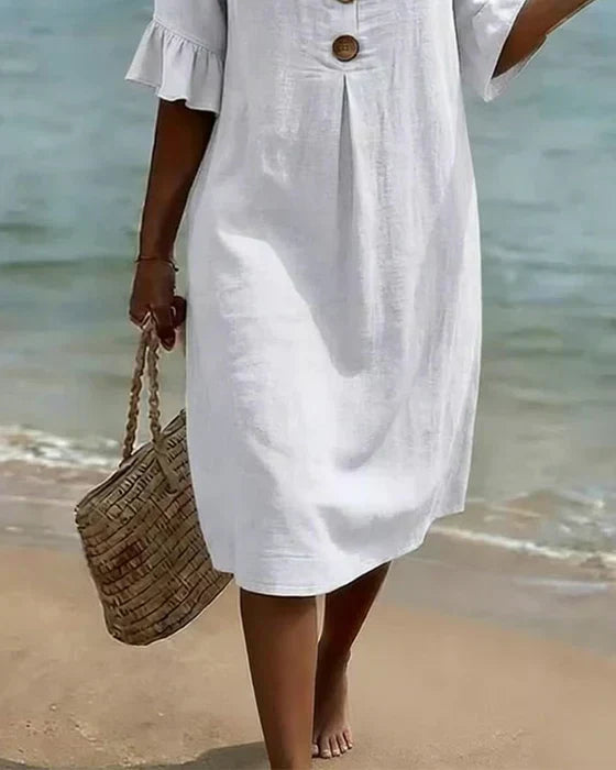 Dames Zomerjurk met Knoopsluiting en Losse Pasvorm