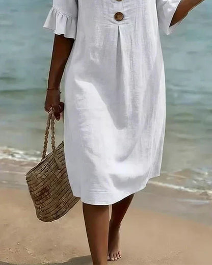 Dames Zomerjurk met Knoopsluiting en Losse Pasvorm
