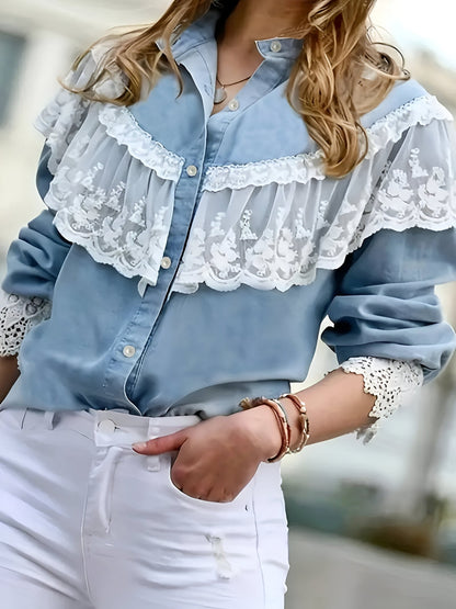 Arianne - Denim Shirt met Kanten Rand