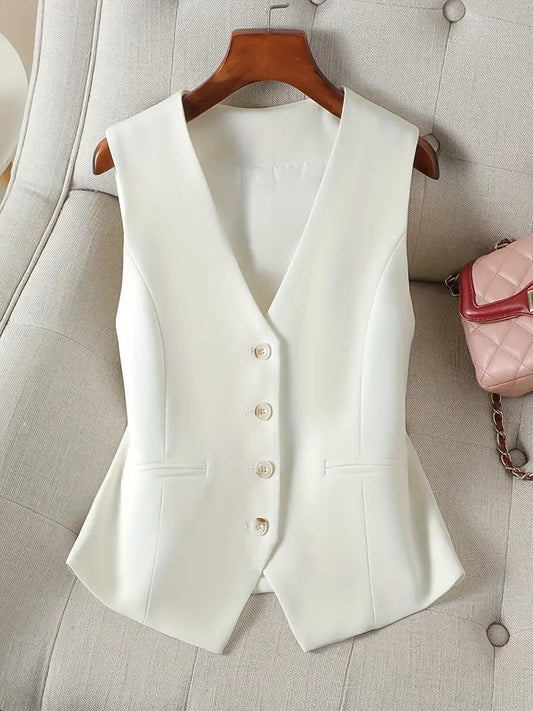 Wollen Dames Gilet met Diepe V-Hals – Getailleerde Pasvorm voor Een Slanke Look