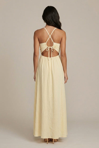 Dames Halter Midi Jurk met Cutout en Hoge Split
