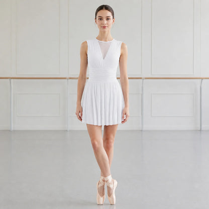 ballet leotard — White mesh open back front — view 9