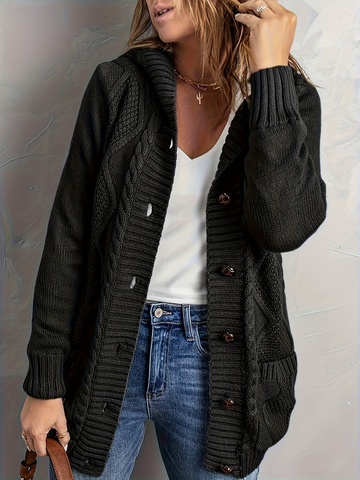 Jocasta™ | Women's Hooded Button Front Knit Cardigan with Pockets