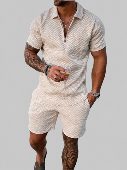 Heren Slim Fit Set – Casual voor Zomergebruik, Met Korte Mouwen en Rits
