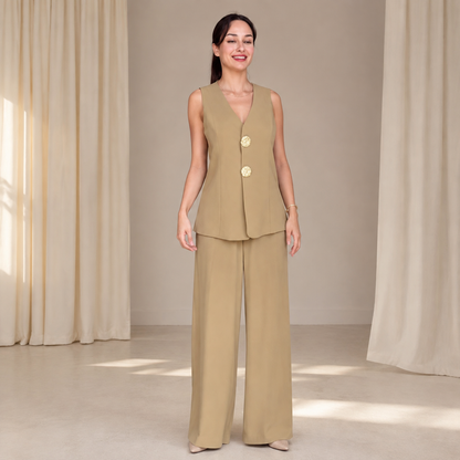 Dames Getailleerd Gilet en Wijde Pantalon Set – Casual voor Lente en Zomer, Geschikt voor Dagelijks Gebruik