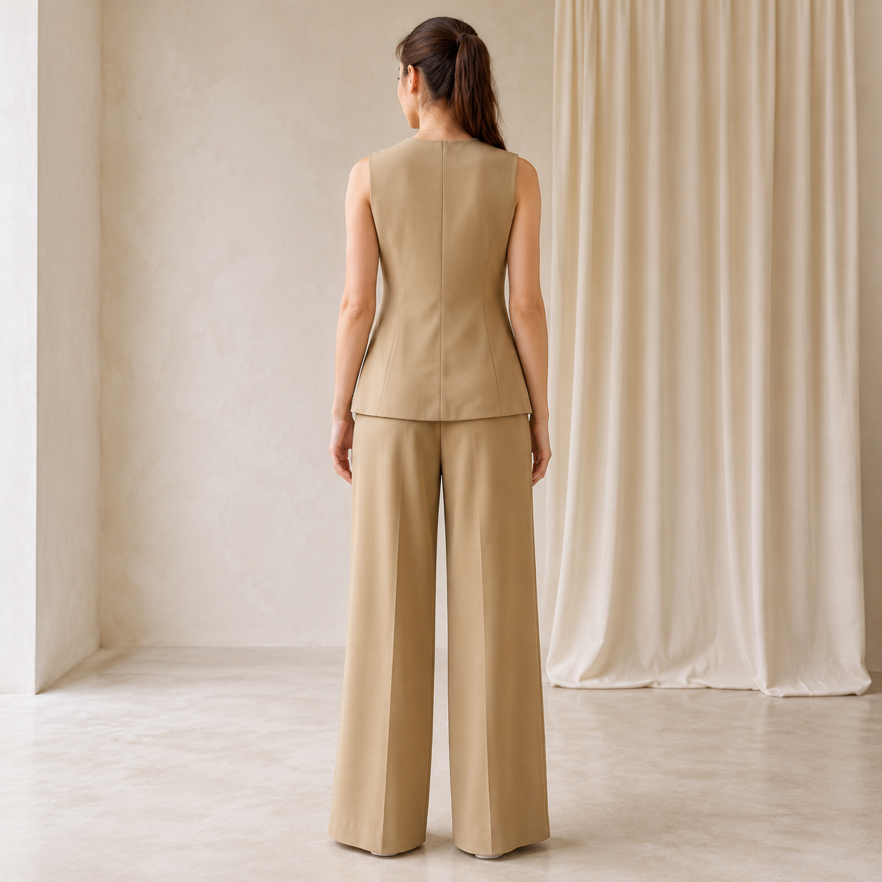 Dames Getailleerd Gilet en Wijde Pantalon Set – Casual voor Lente en Zomer, Geschikt voor Dagelijks Gebruik