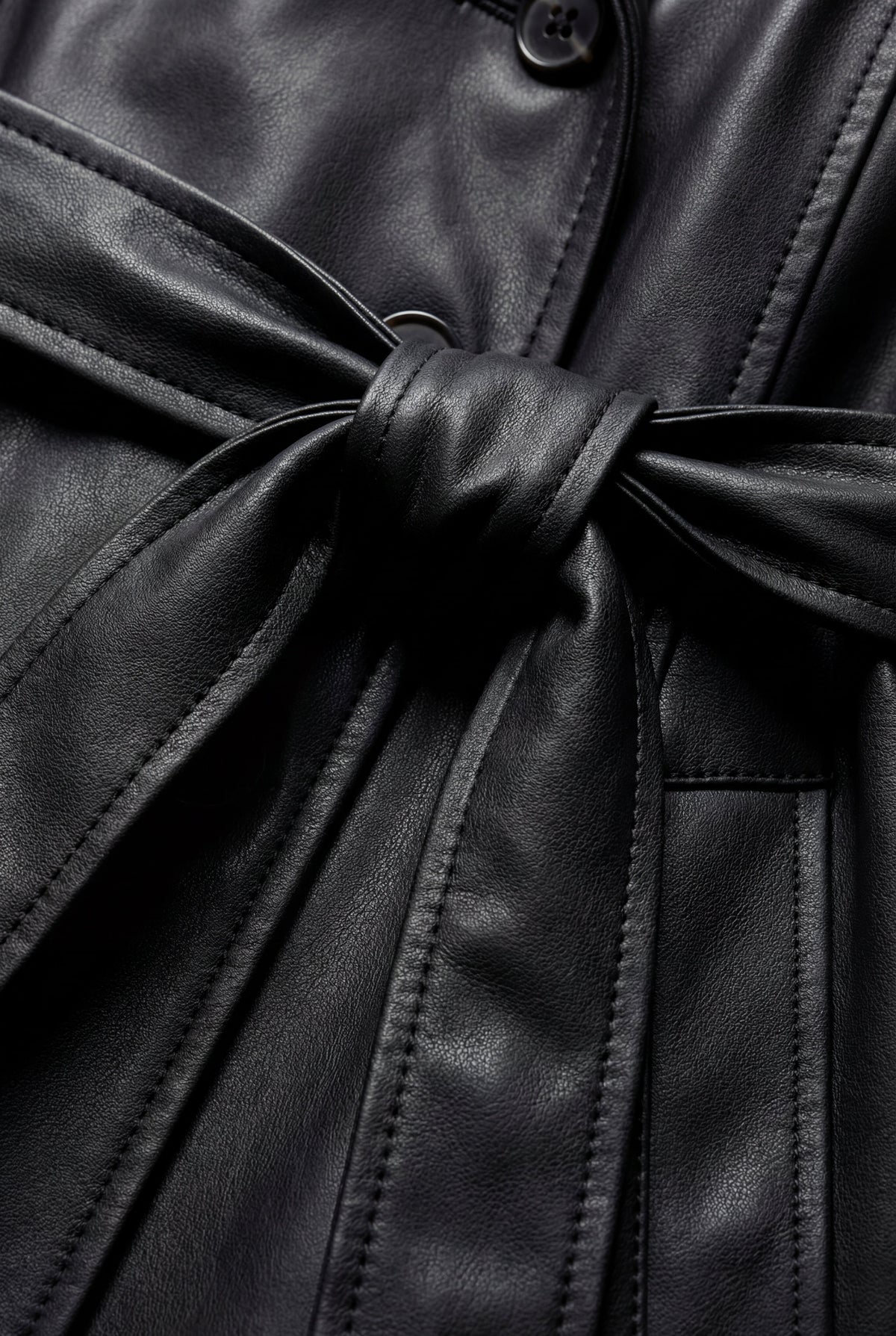 Black Black Double-breasted Belted Faux Trench Coat - Trench coats - Photo 4