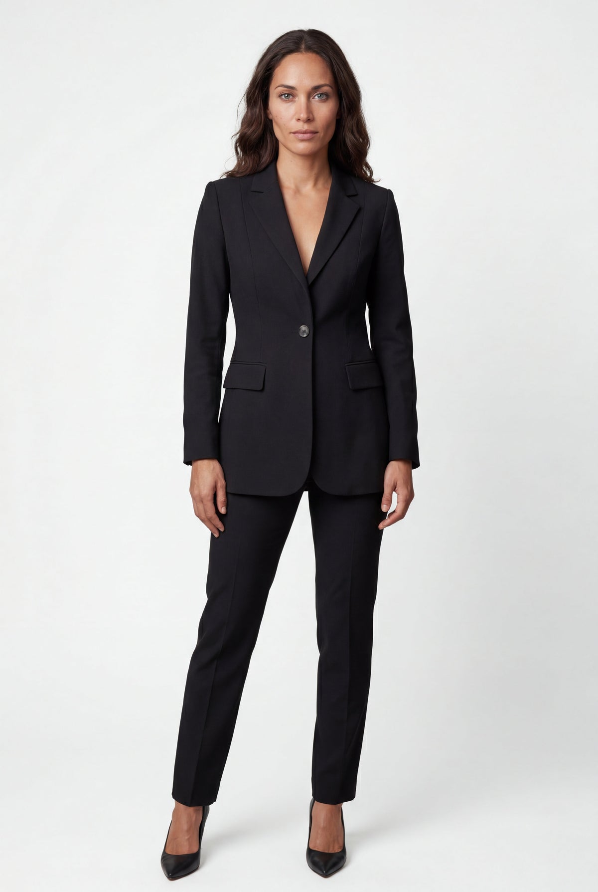 Black Fitted Single-breasted Blazer with Classic Lapel - Blazers - Photo 24