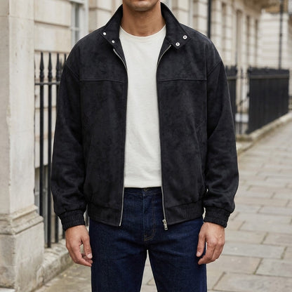 Orta Faux-Suede Jacket — Black, worn front view