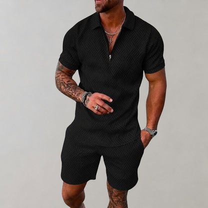Heren Slim Fit Set – Casual voor Zomergebruik, Met Korte Mouwen en Rits