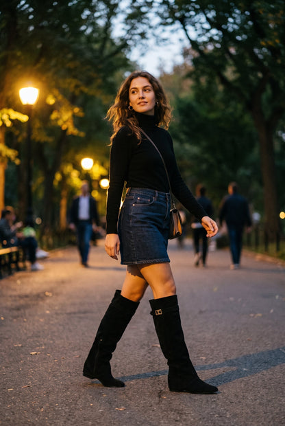 Women's Over-the-Knee Boots Draped in Black — lifestyle 1