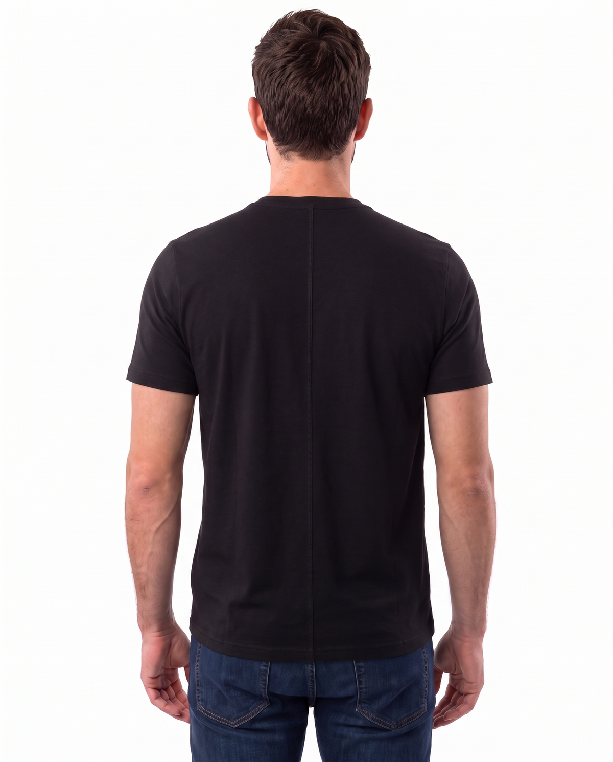 Black kangaroo pocket babywearing t-shirt, back view