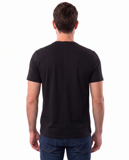 Black kangaroo pocket babywearing t-shirt, back view