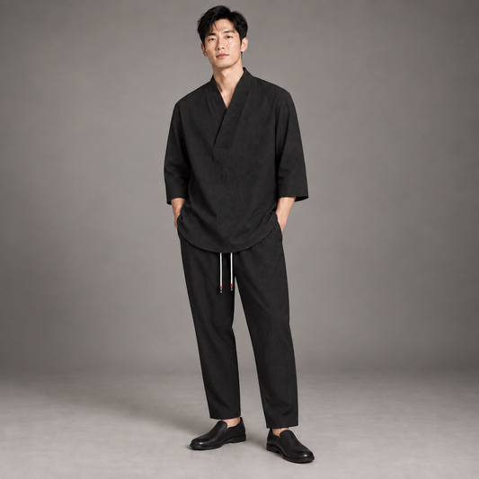 Heren Oversized Set – Casual met Asymmetrische Zoom, Geschikt voor Dagelijks Gebruik