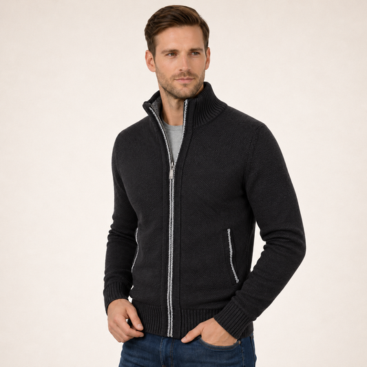 Jersey de lana merina para hombre con cremallera y cuello alto