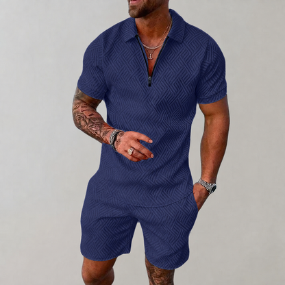 Heren Slim Fit Set – Casual voor Zomergebruik, Met Korte Mouwen en Rits