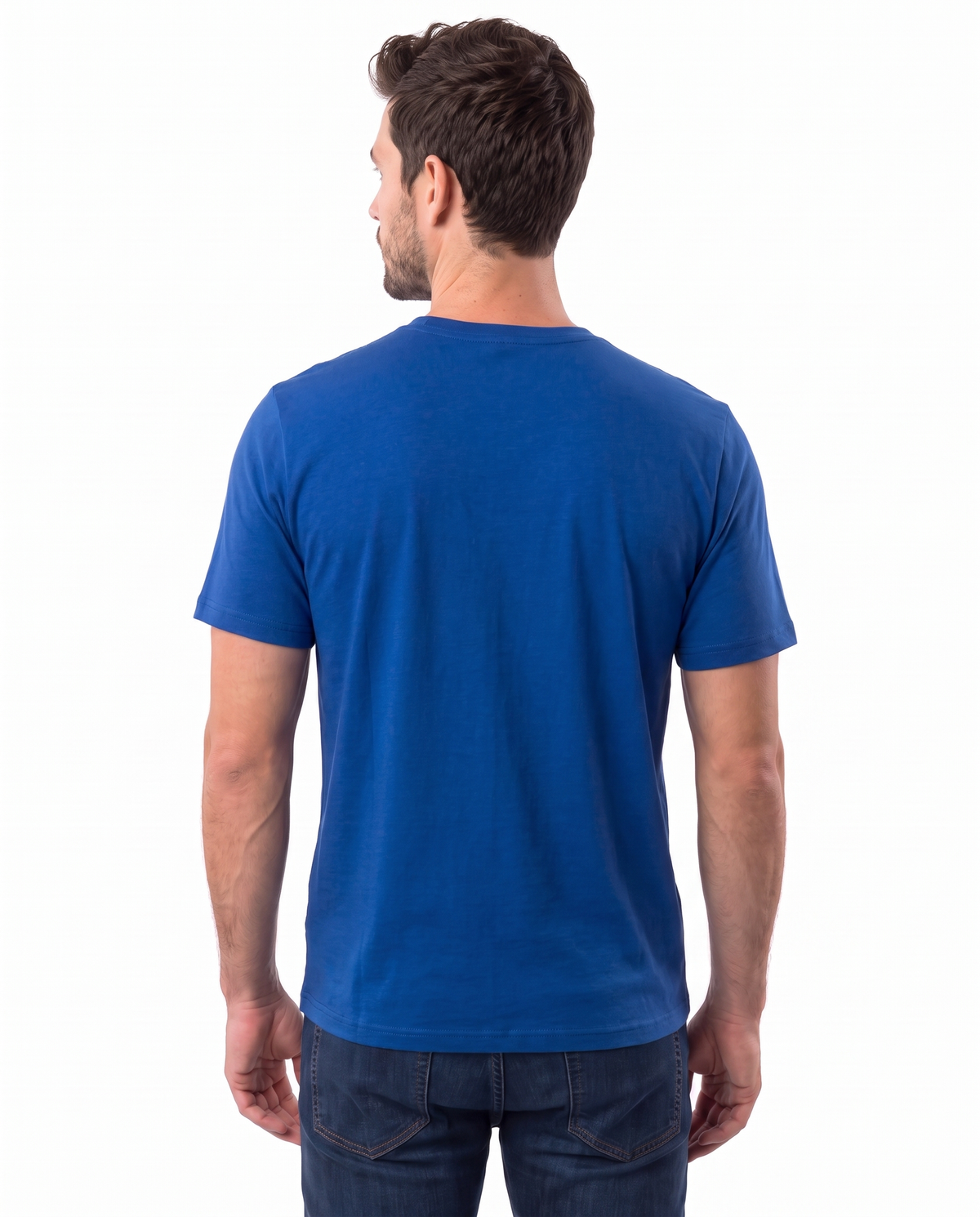 Blue kangaroo pocket babywearing t-shirt, back view