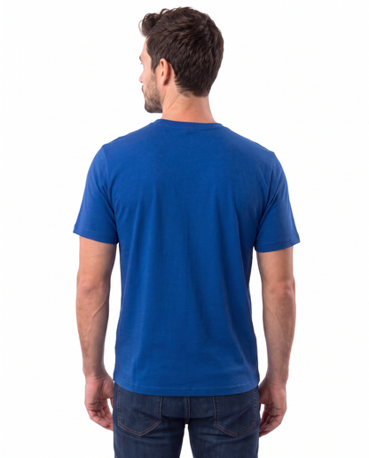 Blue kangaroo pocket babywearing t-shirt, back view