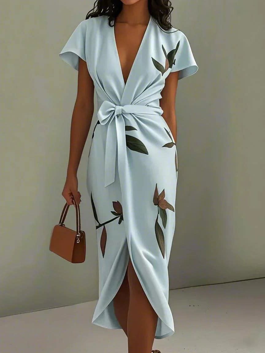 Devorah Leaf Print Wrap Midi Dress_2