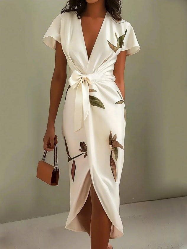 Devorah Leaf Print Wrap Midi Dress_3