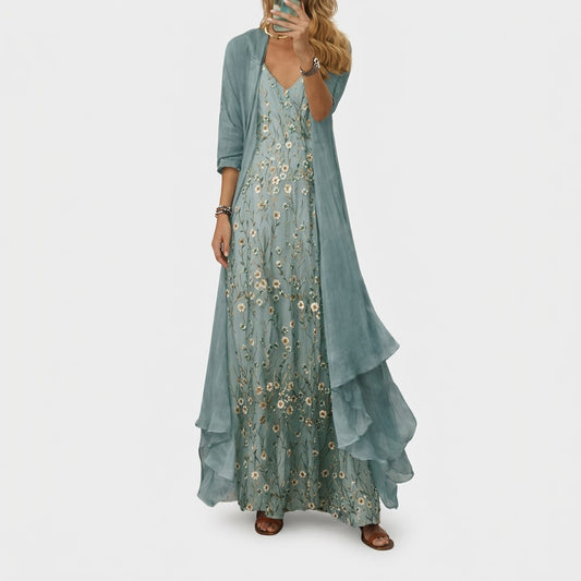 Iselin Embroidered Floral Two Piece Maxi Dress Set_1