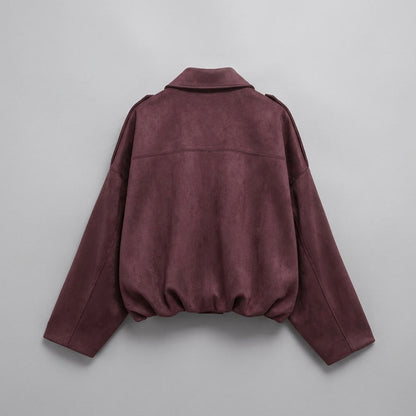Ancona Suede Jacket — Burgundy, flat lay back