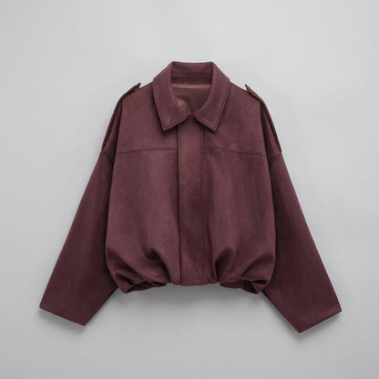 Ancona Suede Jacket — Burgundy, flat lay front
