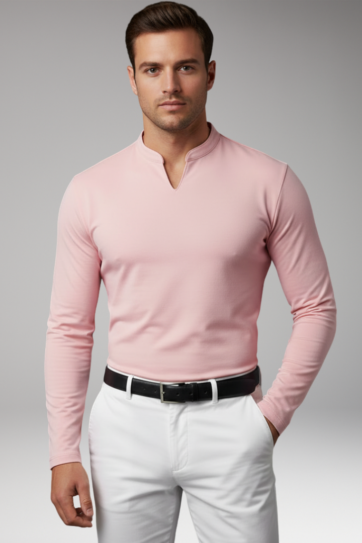 Heren V-Hals Shirt Zonder Knopen met Korte Mouwen