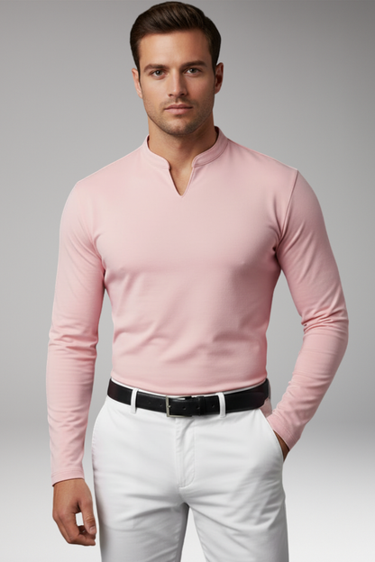 Heren V-Hals Shirt Zonder Knopen met Korte Mouwen