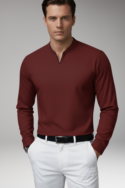 Heren V-Hals Shirt Zonder Knopen met Korte Mouwen