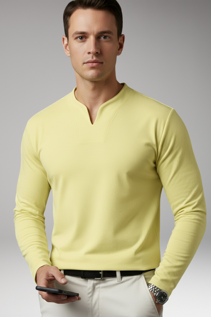 Heren V-Hals Shirt Zonder Knopen met Korte Mouwen