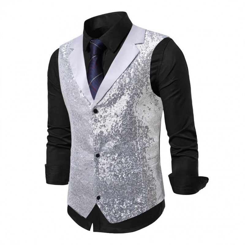 Heren Glitter Gilet met Satijnen Kraag - Feestelijk Vest